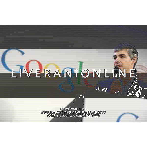 Google CEO Larry Page holds a press annoucement at Google headquarters in New York on May 21, 2012. Google announced that it will allocate 22,000 square feet of its New York headquarters to CornellNYC Tech university, free of charge for five years and six month or until the university completes its campus in New York. ©photoshot/AGENZIA ALDO LIVERANI SAS - ITALY ONLY - Comunicato stampa al quartier generale di Google a New York il 21 maggio 2012. Google ha annunciato che stanziera\' 22.000 metri quadrati della sua sede di New York per CornellNYC Tech University, a titolo gratuito per cinque anni e sei mesi o fino al completamento del campus universitario a New York.