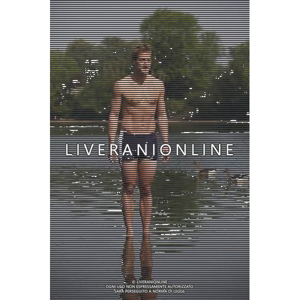Adventurer Ben Fogle poses for photographs in the Serpentine lake in Hyde Park to announce his latest challenge to swin across the Atlantic Ocean on May 23, 2012 in London, England. Mr Fogle will undertake the 3000 mile swim next year in his bid to become the second person to achieve the feat. ©PHOTOSHOT/ALDO LIVERANI SAS ITALY ONLY