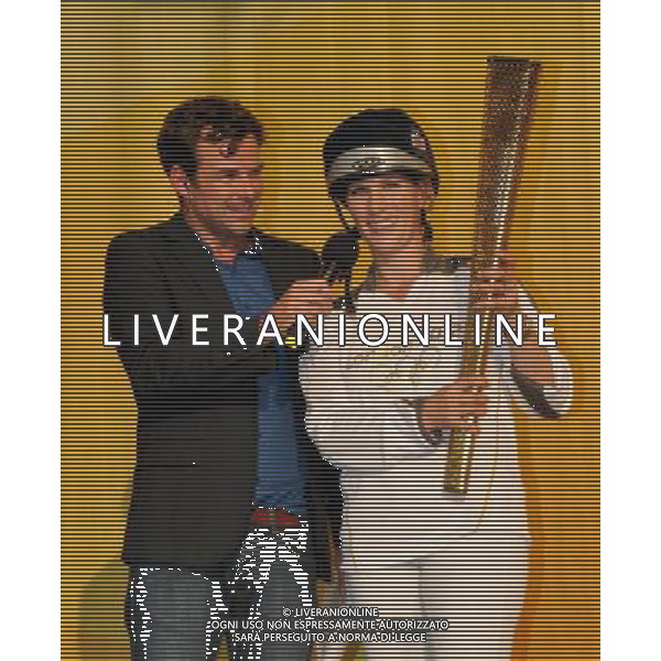  Zara Phillips on Toytown with the Olympic torch at Cheltenham Racecourse as part of the Olympic Torch Evening celebrations Date 23rd May 2012 AG ALDO LIVERANI S A S ONLY ITALY