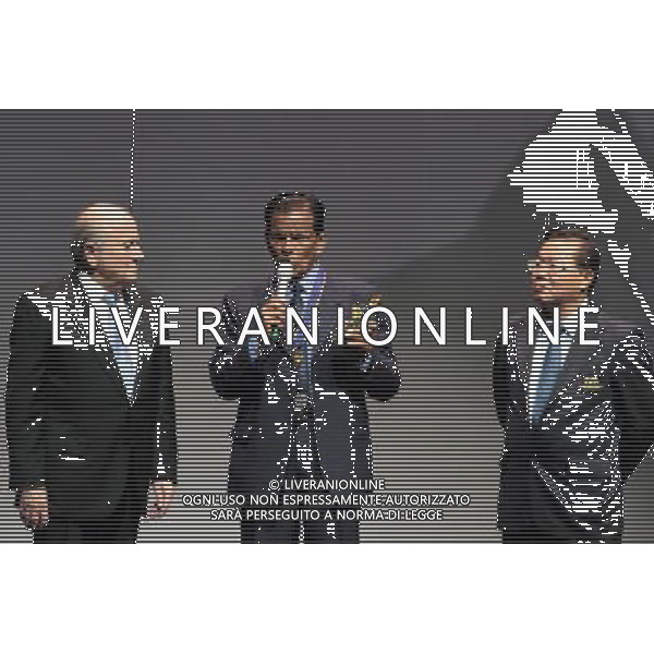 (120525) -- BUDAPEST, May 25, 2012 () -- Hari Raj Naicker (C) of Fiji addresses delegates after receiving a FIFA Order of Merit award from Oceania Football Confederation president David Chung and FIFA president Joseph S. Blatter at the opening ceremony of the 62nd FIFA Congressin Budapest, Hungary on May 24, 2012. (/Istvan Doba) ag aldo liverani s a s only italy