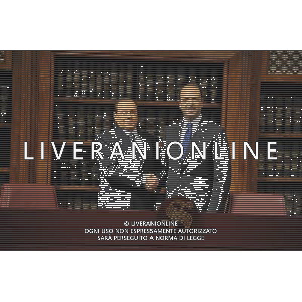 Roma, 24 magio 2012- conferenza stampa in Sala Koch di Palazzo Madama, il presidente del Pdl, Silvio Berlusconi, e il segretario politico del partito, Angelino Alfano nella foto angelino alfano silvio berlusconi ©corradetti/AG ALDO LIVERANI SAS