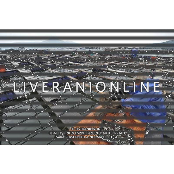 (120529) -- PINGTAN, May 29, 2012 () -- Abalone raisers clean up breeding cages in Suao Township of Pingtan County, southeast China\'s Fujian Province, May 29, 2012. Abalone farms in the offshore waters of Pingtan have suffered from a red tide that occurred on May 25. Direct economic losses could be estimated at 220 million yuan (34.8 million U.S. dollars), as more than half of the area\'s 100 million abalones have died as a result of the algal bloom. Local authorities are making efforts to help abalone raisers minimize their losses. (/Zhang Guojun) (lmm) /PHOTOSHOT/AG ALDO LIVERANI SAS - ITALY ONLY