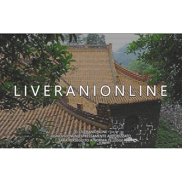 (120530) -- DEQING, May 30, 2012 () -- Photo taken on May 29, 2012 shows a yellow temple on the Mogan Mountain in Deqing County, east China\'s Zhejiang Province. Foreigners began to build villas on the Mogan Mountain since 1896 because of its coolness and quietness. More than 250 villas, temples and chapels are preserved on the mountain. The buildings represent the architectural styles of China, Britain, Russia, the United States, France and Germany, winning the name of \'world modern architecture museum\'. The Mogan villas were listed in the six batch of national key cultural relics units of protection in May 2006. The Mogan Mountain was also selected by the New York Times as one of the 45 Places to Go in 2012. (/Tan Jin) (zkr) ©photoshot/AGENZIA ALDO LIVERANI SAS - ITALY ONLY - Piu\' di 250 ville, templi e cappelle sono conservate sulla montagna nel Monte Mogan in Deqing County, a est della Cina provincia di Zhejian 30 maggio 2012