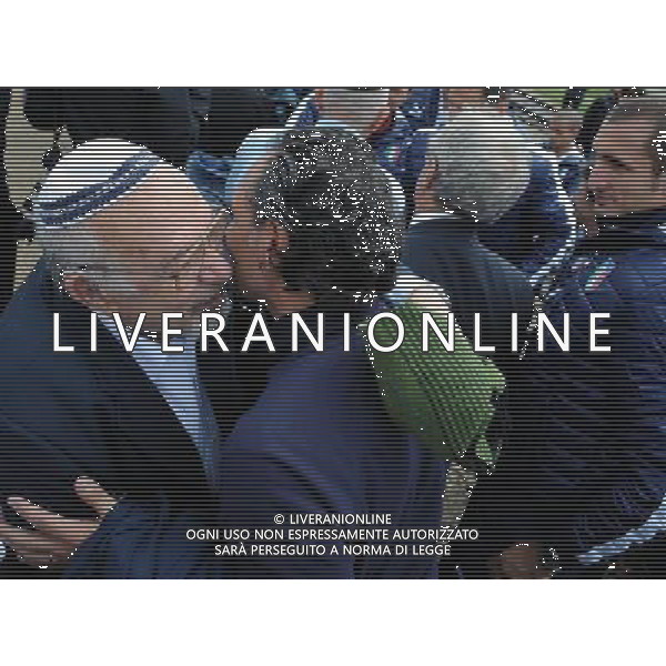 Campionati Europei UEFA 2012 Polonia/Ucraina Auschwitz (Polonia) - 06.06.2012 Visita della Nazionale a Auschwitz e Birkenau Nella Foto:prandelli abbraccia i sopravissuti /Ph.Vitez-Ag. Aldo Liverani