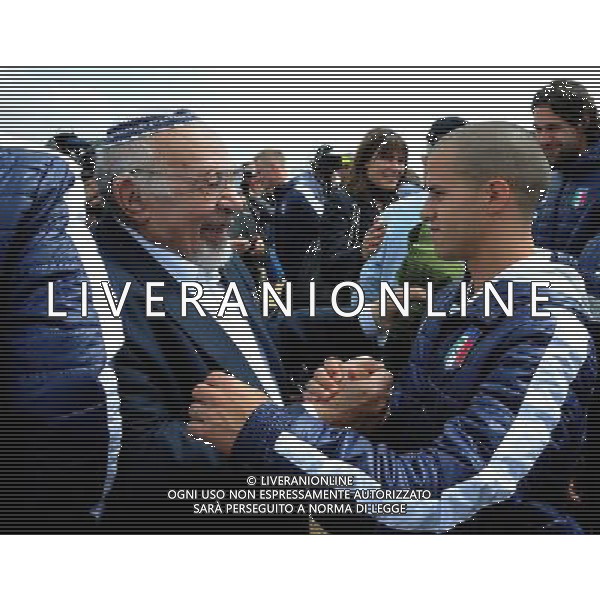 Campionati Europei UEFA 2012 Polonia/Ucraina Auschwitz (Polonia) - 06.06.2012 Visita della Nazionale a Auschwitz e Birkenau Nella Foto:giovinco abbraccia i sopravissuti /Ph.Vitez-Ag. Aldo Liverani