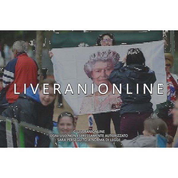 A royal supporter is pictured with a huge Queen Elizabeth II poster as they wait on the Mall for the carriage procession of the QueenÕs Diamond Jubilee in London on June 5, 2012. Britain\'s Queen Elizabeth II on wraps up four days of diamond jubilee celebrations and festivities will conclude with a ceremonial carriage procession in London, a formal contrast to the spectacular pop tribute staged outside Buckingham Palace the day before. ©photoshot/AGENZIA ALDO LIVERANI SAS - ITALY ONLY - REALI INGLESI: La Regina Elisabetta II d\'inghilterra e la famiglia reale durante le celebrazioni del Giubileo di diamante