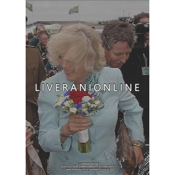 WADEBRIDGE, ENGLAND - JUNE 07: Camilla, Duchess of Cornwall arrives in windy conditions at the Royal Cornwall Show on June 7, 2012 in Wadebridge, England. The Duchess met members of the public and toured stands during her visit. /PHOTOSHOT/AG ALDO LIVERANI SAS - ITALY ONLY -
