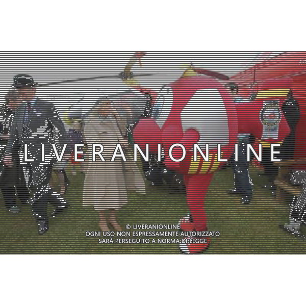 WADEBRIDGE, ENGLAND - JUNE 07: Camilla, Duchess of Cornwall meets the Cornwall Air Ambulance mascot during a visit to the Royal Cornwall Show on June 7, 2012 in Wadebridge, England. The Duchess met members of the public and toured stands during her visit. /PHOTOSHOT/AG ALDO LIVERANI SAS - ITALY ONLY -
