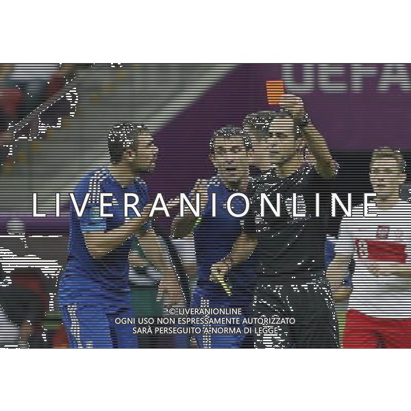 WARSZAWA 08/06/2012 STADION NARODOWY WARSZAWA EURO 2012 PILKA NOZNA MECZ OTWARCIA POLSKA GRECJA FOOTBALL EURO 2012 OPENING MATCH POLAND GREECE N/Z (L) GIANNIS MANIATIS GIORGOS KARAGOUNIS CARLOS VELASCO CARBALLO CZERWONA KARTKA FOTO KAMIL KRASZEWSKI APPA/NEWSPIX.PL --- Newspix.pl /AGENZIA ALDO LIVERANI SAS - ITALY ONLY - EDITORIAL USE ONLY Polonia - Grecia Campionati Europei UEFA 2012 Polonia/Ucraina Gruppo A Varsavia (Polonia) 08/06/2012 *** Local Caption *** www.newspix.pl mail us: info@newspix.pl call us: 0048 022 23 22 222 --- Polish Picture Agency by Ringier Axel Springer Poland