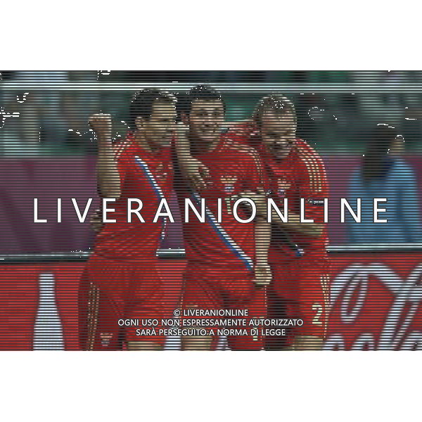 08.06.2012 WROCLAW - STADION MIEJSKI ( WROCLAW POLAND MUNICIPIAL STADIUM) PILKA NOZNA (FOOTBALL ) MISTRZOSTWA EUROPY W PILCE NOZNEJ UEFA EURO 2012 ( EUROPEAN CHAPIONSHIPS UEFA EURO 2012 ) GRUPA A ( POOL A ) MECZ ROSJA - CZECHY ( GAME CZECH REPUBLIC - RUSSIA ) NZ/: KONSTANTIN ZYRYNOV (L) ALAN DZAGOEV DZAGOJEW (S) (P) ALEKSANDR ANYUKOV (RUS) RADOSC BRAMKA GOL JOY FOTO JAKUB PIASECKI/CYFRASPORT/NEWSPIX.PL --- Newspix.pl /Agenzia Aldo Liverani Sas - ITALY ONLY - Russia - Repubblica Ceca Campionati Europei UEFA 2012 Polonia/Ucraina Gruppo A Wroclaw (Polonia) 08/06/2012 *** Local Caption *** www.newspix.pl mail us: info@newspix.pl call us: 0048 022 23 22 222 --- Polish Picture Agency by Ringier Axel Springer Poland