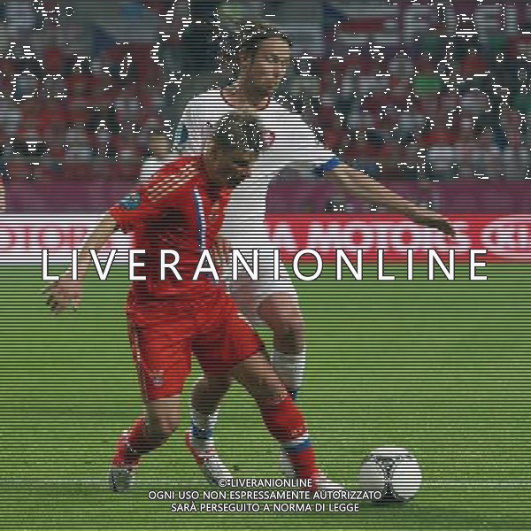 08.06.2012 WROCLAW - STADION MIEJSKI ( WROCLAW POLAND MUNICIPIAL STADIUM) PILKA NOZNA (FOOTBALL ) MISTRZOSTWA EUROPY W PILCE NOZNEJ UEFA EURO 2012 ( EUROPEAN CHAPIONSHIPS UEFA EURO 2012 ) GRUPA A ( POOL A ) MECZ ROSJA - CZECHY ( GAME CZECH REPUBLIC - RUSSIA ) NZ/: (L) ANDREY ARSHAVIN ARSZAWIN (RUS) (P) JAROSLAWV ROSICKY (CZE) FOTO JAKUB PIASECKI/CYFRASPORT/NEWSPIX.PL --- Newspix.pl /Agenzia Aldo Liverani Sas - ITALY ONLY - Russia - Repubblica Ceca Campionati Europei UEFA 2012 Polonia/Ucraina Gruppo A Wroclaw (Polonia) 08/06/2012 *** Local Caption *** www.newspix.pl mail us: info@newspix.pl call us: 0048 022 23 22 222 --- Polish Picture Agency by Ringier Axel Springer Poland