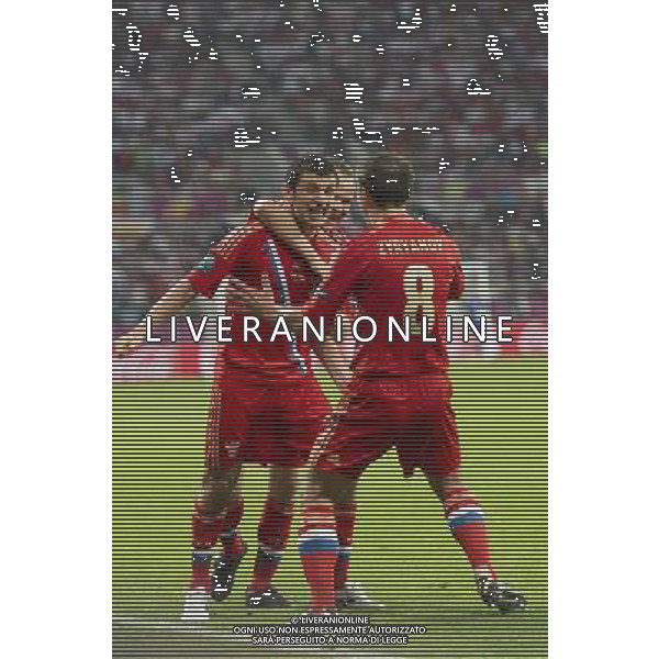 WROCLAW 08 06 2012 STADION MIEJSKI PRZY AL SLASKA 1 ARENA EURO 2012 MECZ NR 2 EURO 2012 ROSJA v CZECHY N Z ALAN DZAGOEV R ussia RADOSC PO GOL KONSTANTIN ZYRYANOV R ussia SEBASTIAN BOROWSKI Newspix.pl MUNICIPAL STADIUM WROCLAW AT AL SLASKA 1 GAME 2 OF EURO 2012 RUSSIA v CZECH REPUBLIC --- Newspix.pl /Agenzia Aldo Liverani Sas - ITALY ONLY - Russia - Repubblica Ceca Campionati Europei UEFA 2012 Polonia/Ucraina Gruppo A Wroclaw (Polonia) 08/06/2012 *** Local Caption *** www.newspix.pl mail us: info@newspix.pl call us: 0048 022 23 22 222 --- Polish Picture Agency by Ringier Axel Springer Poland