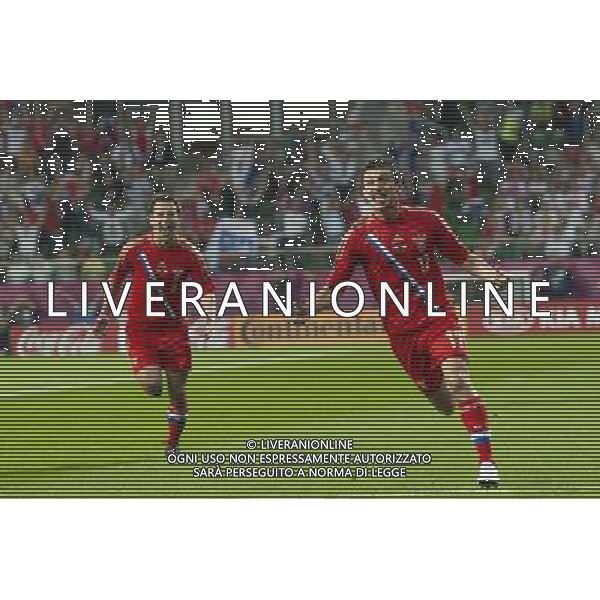 WROCLAW 08 06 2012 STADION MIEJSKI PRZY AL SLASKA 1 ARENA EURO 2012 MECZ NR 2 EURO 2012 ROSJA v CZECHY N Z KONSTANTIN ZYRYANOV R ussia ALAN DZAGOEV R ussia RADOSC PO GOL SEBASTIAN BOROWSKI Newspix.pl MUNICIPAL STADIUM WROCLAW AT AL SLASKA 1 GAME 2 OF EURO 2012 RUSSIA v CZECH REPUBLIC --- Newspix.pl /Agenzia Aldo Liverani Sas - ITALY ONLY - Russia - Repubblica Ceca Campionati Europei UEFA 2012 Polonia/Ucraina Gruppo A Wroclaw (Polonia) 08/06/2012 *** Local Caption *** www.newspix.pl mail us: info@newspix.pl call us: 0048 022 23 22 222 --- Polish Picture Agency by Ringier Axel Springer Poland