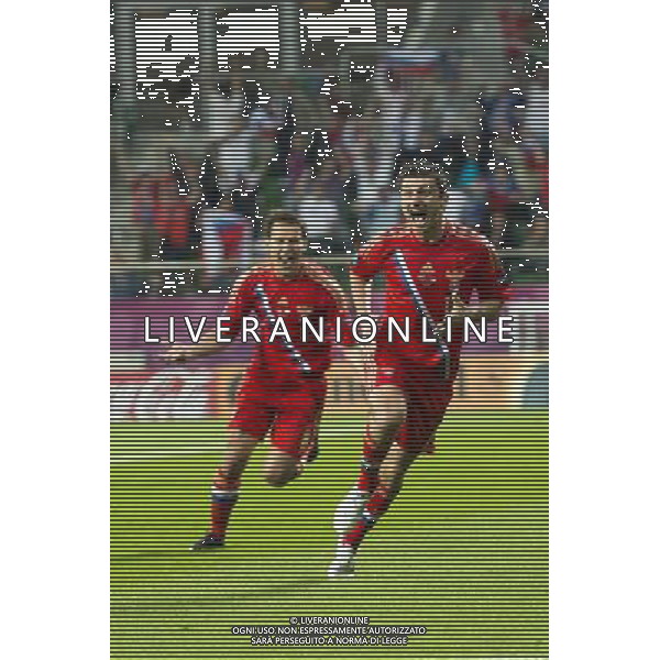 WROCLAW 08 06 2012 STADION MIEJSKI PRZY AL SLASKA 1 ARENA EURO 2012 MECZ NR 2 EURO 2012 ROSJA v CZECHY N Z KONSTANTIN ZYRYANOV R ussia ALAN DZAGOEV R ussia RADOSC PO GOL SEBASTIAN BOROWSKI Newspix.pl MUNICIPAL STADIUM WROCLAW AT AL SLASKA 1 GAME 2 OF EURO 2012 RUSSIA v CZECH REPUBLIC --- Newspix.pl /Agenzia Aldo Liverani Sas - ITALY ONLY - Russia - Repubblica Ceca Campionati Europei UEFA 2012 Polonia/Ucraina Gruppo A Wroclaw (Polonia) 08/06/2012 *** Local Caption *** www.newspix.pl mail us: info@newspix.pl call us: 0048 022 23 22 222 --- Polish Picture Agency by Ringier Axel Springer Poland