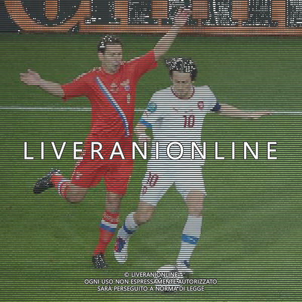 WROCLAW 08.06.2012 N/Z: KONSTANTIN ZYRIANOW (RUS) TOMAS ROSICKY (CZE) CZECHY - ROSJA MISTRZOSTWA EUROPY W PILCE NOZNEJ GRUPA A FAZA GRUPOWA PILKA NOZNA UEFA EURO 2012 CZECH REPUBLIC - RUSSIA UEFA EUROPEAN FOOTBALL CHAMPIONSHIP GROUP STAGE GROUP A FOOTBALL SOCCER UEFA EURO 2012 TSCHECHIEN - RUSSLAND UEFA FUSSBALL EUROPAMEISTERSCHAFT GRUPPE A FUSSBAL EURO 2012 BRESLAU MACIEJ OPALA / NEWSPIX.PL --- Newspix.pl /Agenzia Aldo Liverani Sas - ITALY ONLY - Russia - Repubblica Ceca Campionati Europei UEFA 2012 Polonia/Ucraina Gruppo A Wroclaw (Polonia) 08/06/2012 *** Local Caption *** www.newspix.pl mail us: info@newspix.pl call us: 0048 022 23 22 222 --- Polish Picture Agency by Ringier Axel Springer Poland