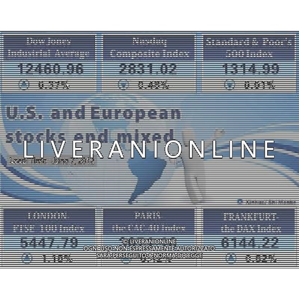 (120608) -- BEIJING, June 8, 2012 () -- Graphics shows some major indexes of European and U.S. main stocks markets on June 7, 2012. (/Shi Manke) ©photoshot/Agenzia Aldo Liverani Sas - ITALY ONLY - Il grafico mostra alcuni principali indici principali di mercato della borsa europea e statunitense il 7 giugno 2012.