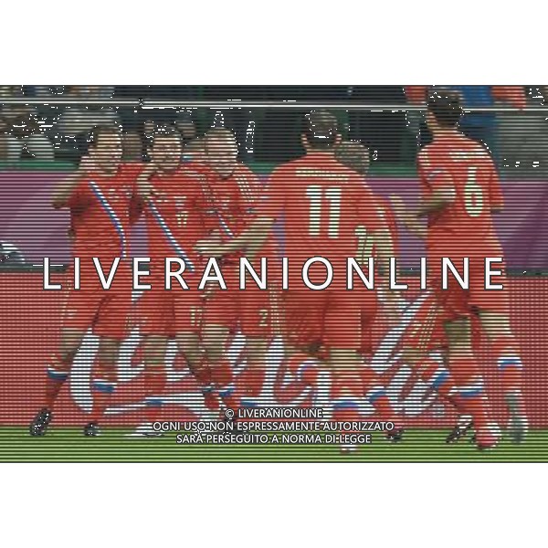 (120609) -- WROCLAW, June 9, 2012 () -- Players of Russia celebrate after scoring during the Group A match against the Czech Republic at the Euro 2012 football championships in Wroclaw, Poland, June 8, 2012. Russia won 4-1. (/Wu Wei) (jyc) ©PHOTOSHOT/Agenzia Aldo Liverani Sas - ITALY ONLY: Russia - Repubblica Ceca Campionati Europei UEFA 2012 Polonia/Ucraina Gruppo A Wroclaw (Polonia) 08/06/2012 
