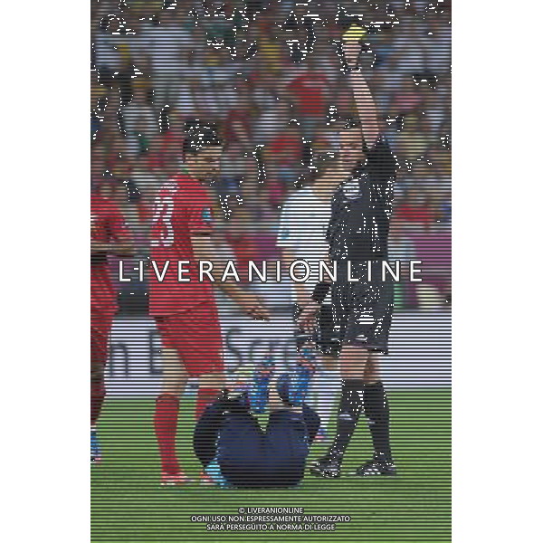 09.06.2012 LWOW - STADION ARENA LWOW ( LVIV UKRAINE STADIUM ARENA LVIV ) PILKA NOZNA ( FOOTBALL ) MISTRZOSTWA EUROPY W PILCE NOZNEJ UEFA EURO 2012 ( EUROPEAN CHAMPIONSHIPS UEFA EURO 2012 ) GRUPA B ( POOL B ) MECZ NIEMCY - PORTUGALIA ( GAME GERMANY - PORTUGAL ) NZ HELDER POSTIGA (L), STEPHANE LANNOY SEDZIA , ZOLTA KARTKA FOTO MICHAL STANCZYK / CYFRASPORT/NEWSPIX.PL --- Newspix.pl /Agenzia Aldo Liverani Sas - ITALY ONLY: Germania - Portogallo Campionati Europei UEFA 2012 Polonia/Ucraina Gruppo B Leopoli (Ucraina) 09/06/2012 *** Local Caption *** www.newspix.pl mail us: info@newspix.pl call us: 0048 022 23 22 222 --- Polish Picture Agency by Ringier Axel Springer Poland