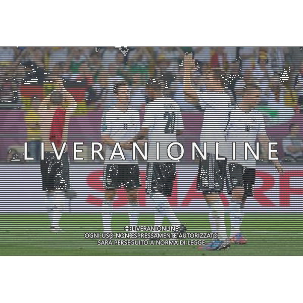 09.06.2012 LWOW - STADION ARENA LWOW ( LVIV UKRAINE STADIUM ARENA LVIV ) PILKA NOZNA ( FOOTBALL ) MISTRZOSTWA EUROPY W PILCE NOZNEJ UEFA EURO 2012 ( EUROPEAN CHAMPIONSHIPS UEFA EURO 2012 ) GRUPA B ( POOL B ) MECZ NIEMCY - PORTUGALIA ( GAME GERMANY - PORTUGAL ) NZ MIROSLAV KLOSE , JEROME BOATENG , HOLGER BADSTUBER , LUKAS PODOLSKI , RADOSC ZWYCIESTWO FOTO MICHAL STANCZYK / CYFRASPORT/NEWSPIX.PL --- Newspix.pl *** Local Caption *** www.newspix.pl mail us: info@newspix.pl call us: 0048 022 23 22 222 --- Polish Picture Agency by Ringier Axel Springer Poland