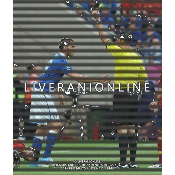 Campionati Europei UEFA 2012 Polonia/Ucraina Gruppo C Danzica (Polonia) - 10.06.2012 Spagna-Italia Nella Foto:bonucci ammonito /Ph.Vitez-Ag. Aldo Liverani