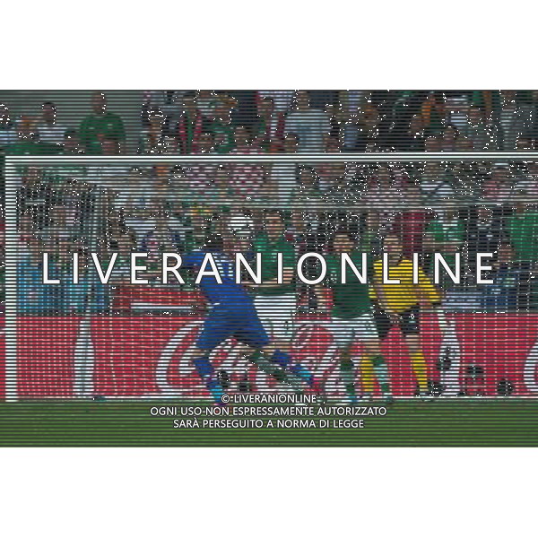 10.06.2012. POZNAN POLSKA, STADION MIEJSKI (MUNICIPAL STADUIM). (UEFA EURO 2012 POLAND UKRAINE) MISTRZOSTWA EUROPY W PILCE NOZNEJ. MECZ IRLANDIA - CHORWACJA GRUPA C (GAME MATCH THE REPUBLIC OF IRELAND - CROATIA POOL C). NZ/ BRAMKA GOL RADOSC GOAL MARIO MANDZUKIC FOT. JAKUB KACZMARCZYK / PRESSFOCUS NEWSPIXPL --- Newspix.pl irlanda croazia -AG ALDO LIVERANI SAS - ITALY ONLY - *** Local Caption *** .