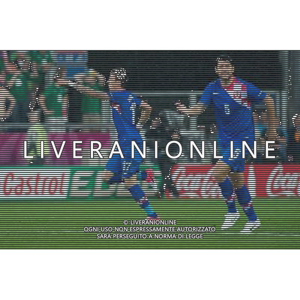 10.06.2012. POZNAN POLSKA, STADION MIEJSKI (MUNICIPAL STADUIM). (UEFA EURO 2012 POLAND UKRAINE) MISTRZOSTWA EUROPY W PILCE NOZNEJ. MECZ IRLANDIA - CHORWACJA GRUPA C (GAME MATCH THE REPUBLIC OF IRELAND - CROATIA POOL C). NZ/ BRAMKA GOL RADOSC GOAL MARIO MANDZUKIC FOT. JAKUB KACZMARCZYK / PRESSFOCUS NEWSPIXPL --- Newspix.pl irlanda croazia -AG ALDO LIVERANI SAS - ITALY ONLY - *** Local Caption *** .