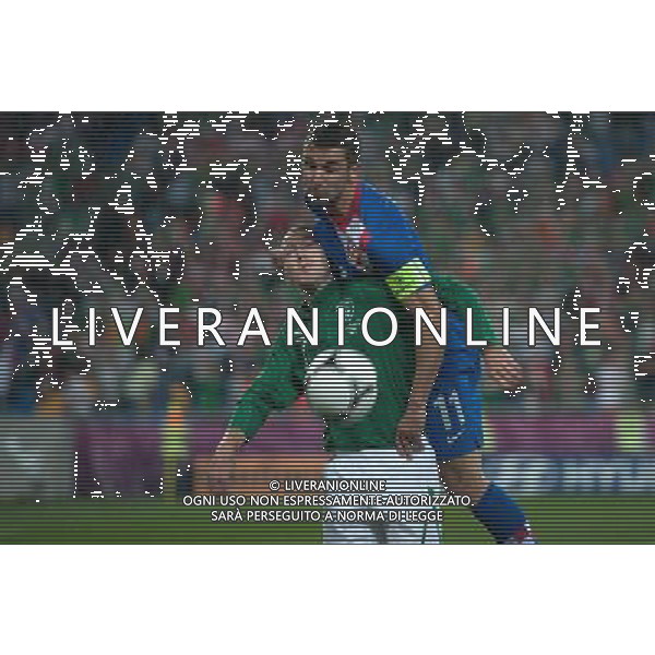 10.06.2012. POZNAN POLSKA, STADION MIEJSKI (MUNICIPAL STADUIM). (UEFA EURO 2012 POLAND UKRAINE) MISTRZOSTWA EUROPY W PILCE NOZNEJ. MECZ IRLANDIA - CHORWACJA GRUPA C (GAME MATCH THE REPUBLIC OF IRELAND - CROATIA POOL C). NZ/ AIDEN MCGEADY, DARIJO SRNA FOT. JAKUB KACZMARCZYK / PRESSFOCUS NEWSPIXPL --- Newspix.pl irlanda croazia -AG ALDO LIVERANI SAS - ITALY ONLY - *** Local Caption *** .