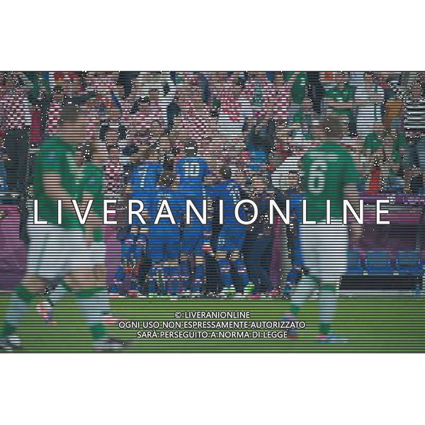 10.06.2012. POZNAN POLSKA, STADION MIEJSKI (MUNICIPAL STADUIM). (UEFA EURO 2012 POLAND UKRAINE) MISTRZOSTWA EUROPY W PILCE NOZNEJ. MECZ IRLANDIA - CHORWACJA GRUPA C (GAME MATCH THE REPUBLIC OF IRELAND - CROATIA POOL C). NZ/ BRAMKA GOL RADOSC GOAL MARIO MANDZUKIC 3-1 FOT. JAKUB KACZMARCZYK / PRESSFOCUS NEWSPIXPL --- Newspix.pl irlanda croazia -AG ALDO LIVERANI SAS - ITALY ONLY - *** Local Caption *** .