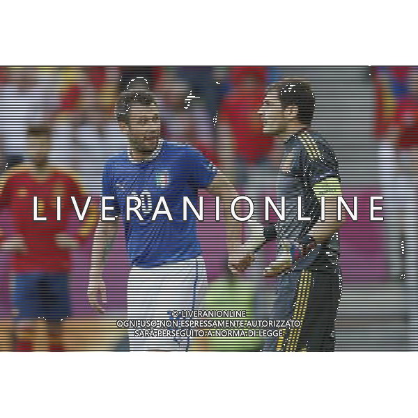 GDANSK 10/06/2012 ARENA GDANSK EURO 2012 PILKA NOZNA MECZ HISZPANIA WLOCHY FOOTBALL EURO 2012 MATCH SPAIN ITALY N/Z (L) ANTONIO CASSANO IKER CASILLAS FOTO KAMIL KRASZEWSKI APPA/NEWSPIX.PL --- Newspix.pl -AG ALDO LIVERANI SAS - ITALY ONLY - *** Local Caption *** .