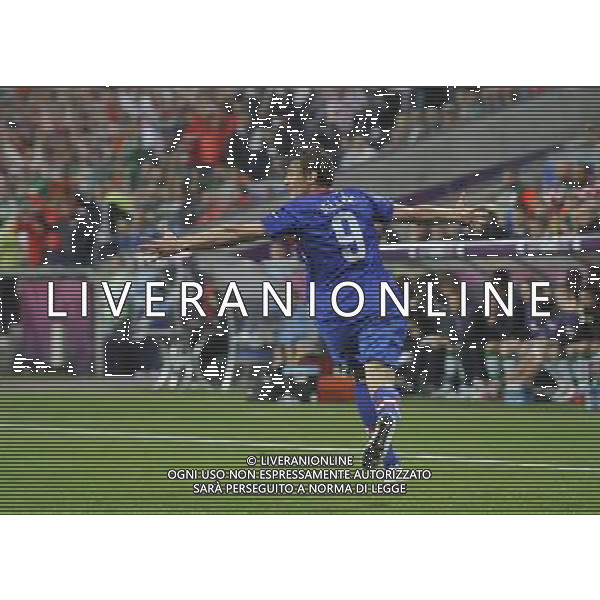 (120611) -- POZNAN, June 11, 2012 () -- Nikica Jelavic of Croatia celebrates after scoring during the Group C match against Ireland at the Euro 2012 football championships in Poznan, Poland, June 10, 2012. (/Wu Wei) (jyc) AG ALDO LIVERANI S A S ONLY ITALY