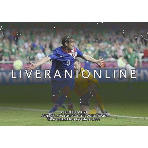 (120611) -- POZNAN, June 11, 2012 () -- Nikica Jelavic (L) of Croatia celebrates after scoring during the Group C match against Ireland at the Euro 2012 football championships in Poznan, Poland, June 10, 2012. (/Wu Wei) (jyc) AG ALDO LIVERANI S A S ONLY ITALY