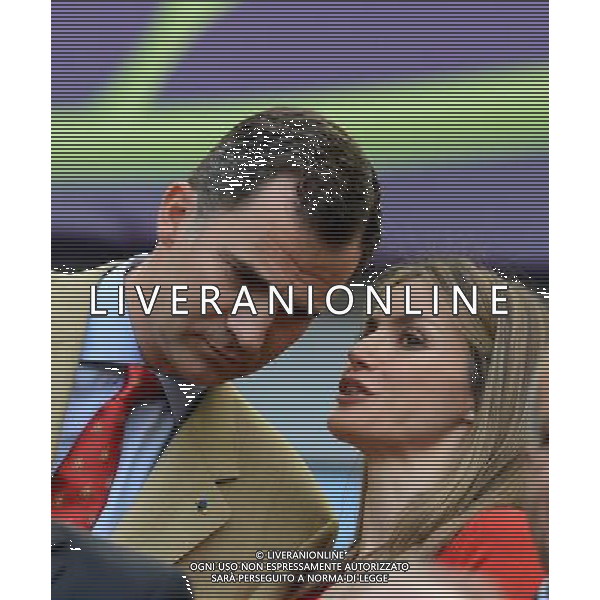 (120611) -- GDANSK, June 11, 2012 () -- Spain\'s Crown Prince Felipe (L) and his wife Princess Letizia watch the match between Spain and Italy at the Euro 2012 football championships in Gdansk, Poland, June 10, 2012. The match ended in a 1-1 draw. (/Liu Lihang) (jyc) AG ALDO LIVERANI S A S ONLY ITALY