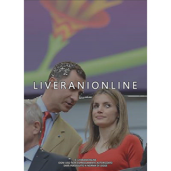 (120611) -- GDANSK, June 11, 2012 () -- Spain\'s Crown Prince Felipe (L) and his wife Princess Letizia watch the match between Spain and Italy at the Euro 2012 football championships in Gdansk, Poland, June 10, 2012. The match ended in a 1-1 draw. (/Liu Lihang) (jyc) AG ALDO LIVERANI S A S ONLY ITALY