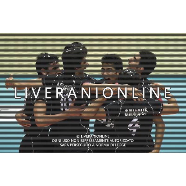 (120610) -- TOKYO, June 10, 2012 () -- Team Iran celebrate after getting a point during their men\'s volleyball qualifying tournament match against Japan for the London 2012 Olympics in Tokyo, Japan, on June 10, 2012. Iran won 3-0. (/Li Ying) AG ALDO LIVERANI S A S ONLY ITALY