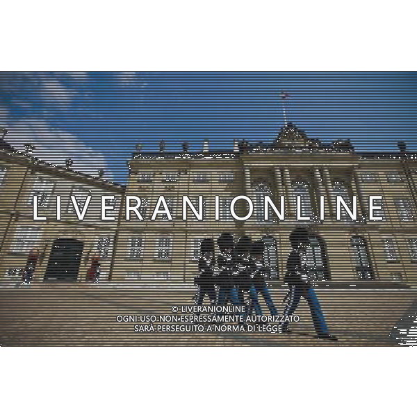(120614) -- COPENHAGEN, June 14, 2012 () -- Royal guards walk in front of the royal palace in Copenhagen, capital of Denmark, June 12, 2012. (/Zhou Lei) AG ALDO LIVERANI S A S ONLY ITALY