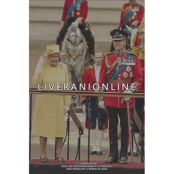 HRH Queen Elisabeth the 2nd \' Prince Philip Since 1748 Trooping the Colour has also marked the official birthday of the British sovereign. It is held in London annually on a Saturday in June on Horse Guards Parade next to St. James\'s Park, and coincides with the publication of the Birthday Honours List. Among the audience are the Royal Family, invited guests, ticketholders and the general public. The colourful ceremony is also known as \'The Queen\'s Birthday Parade\', though the official birthday for the Queen is on the 21st of June ©photoshot/Agenzia Aldo Liverani Sas - ITALY ONLY - REALI INGLESI: La regina Elisabetta II e famiglia reale ha festeggiato il suo compleanno ufficiale, passando in rassegna le truppe e le Guardie dei suoi reggimenti nel centro di Londra, Gran Bretagna, 16 giugno 2012