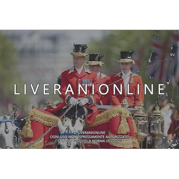 General view of the Trooping The Colours ceremony at the horse guards parade Since 1748 Trooping the Colour has also marked the official birthday of the British sovereign. It is held in London annually on a Saturday in June on Horse Guards Parade next to St. James\'s Park, and coincides with the publication of the Birthday Honours List. Among the audience are the Royal Family, invited guests, ticketholders and the general public. The colourful ceremony is also known as \'The Queen\'s Birthday Parade\', though the official birthday for the Queen is on the 21st of June ©photoshot/Agenzia Aldo Liverani Sas - ITALY ONLY - REALI INGLESI: La regina Elisabetta II e famiglia reale ha festeggiato il suo compleanno ufficiale, passando in rassegna le truppe e le Guardie dei suoi reggimenti nel centro di Londra, Gran Bretagna, 16 giugno 2012