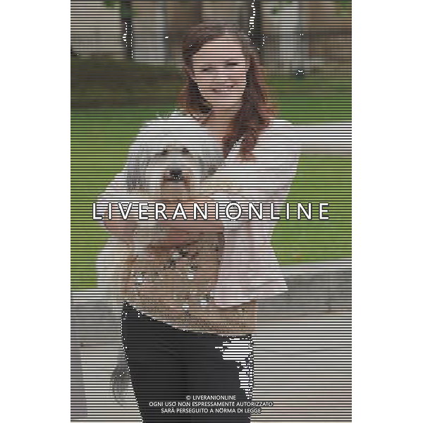 Britains Got Talent winners Ashleigh and Pudsey unveil new PETA ad called Stick Up For Lions, Tigers And Other Wild Animals Who Are Forced To Perform And Made To Suffer, Westminster, London. 21st June 2012 /PHOTOSHOT/ALDO LIVERANI SAS - ITALY ONLY