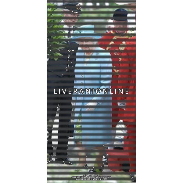 Her Majesty The Queen \' The Duke of Edinburgh at Hambleden Lock where they are greeted by the Lord-Lieutenant for Berkshire. They then travelled a short distance to Henley Business School on the boat Alaska. The Royal party were then met by the Lord Lieutenants for Buckinghamshire and Oxfordshire before taking their places for the narrated River Pageant. The Queen and Duke of Edinburgh then toured the grounds of Henley Business School meeting community groups and invited guests.The Royal party then viewed a fly past before cutting a cake and unveiling a plaque as they leave Henley Business School. 25-6-12 /PHOTOSHOT/ ALDO LIVERANI SAS - ITALY ONLY -