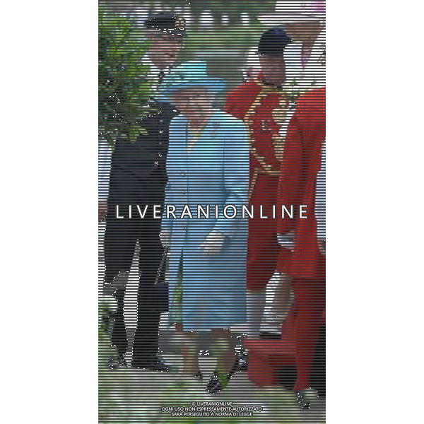 Her Majesty The Queen \' The Duke of Edinburgh at Hambleden Lock where they are greeted by the Lord-Lieutenant for Berkshire. They then travelled a short distance to Henley Business School on the boat Alaska. The Royal party were then met by the Lord Lieutenants for Buckinghamshire and Oxfordshire before taking their places for the narrated River Pageant. The Queen and Duke of Edinburgh then toured the grounds of Henley Business School meeting community groups and invited guests.The Royal party then viewed a fly past before cutting a cake and unveiling a plaque as they leave Henley Business School. 25-6-12 /PHOTOSHOT/ ALDO LIVERANI SAS - ITALY ONLY -