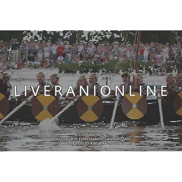 THE QUEEN AND PRINCE PHILIP ATTEND THE THREE COUNTIES DIAMOND JUBILEE RIVER PAGEANT AT THE HENLEY BUSINESS COLLEGE, NEAR HAMBLEDON, HENLEY ON THAMES, BUCKS. VIKING BOATS IN THE RIVER PAGEANT /PHOTOSHOT/ ALDO LIVERANI SAS - ITALY ONLY -