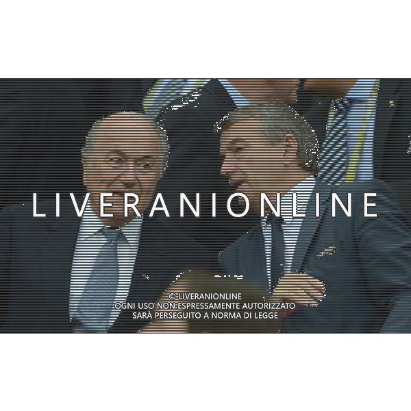 (120629) -- WARSAW, June 29, 2012 () -- FIFA President Joseph S. Blatter (L) talks with German football association president Wolfgang Niersbach during the semifinal match between Germany and Italy at the Euro 2012 football championships in Warsaw, Poland, June 28, 2012. (/Ma Ning) (jyc) PHOTOSHOT/AG ALDO LIVERANI SAS - ITALY ONLY -