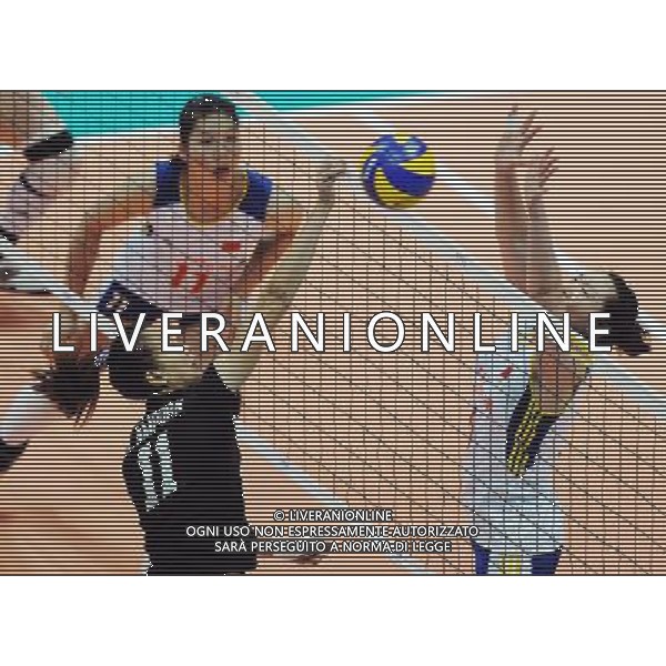 (120629) -- NINGBO, June 29, 2012 () -- Hyapha Amporn (front L) of Thailand spikes the ball during the 3rd round match against China at the FIVB Volleyball World Grand Prix in Ningbo, east China\'s Zhejiang Province, June 29, 2012. China lost the match 2-3. (/Xu Yu) AG ALDO LIVERANI S A S ONLY ITALY