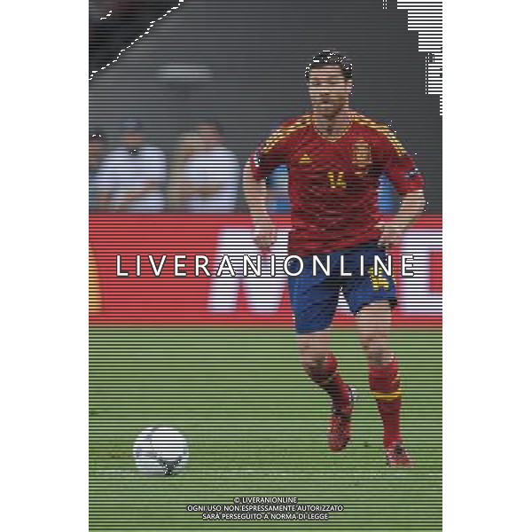01.07.2012 KIJOW (KIEV) STADION OLYMPIJSKI (THE OLYMPIC STADIUM) PILKA NOZNA (SOCCER) MISTRZOSTWA EURO 2012 POLSKA UKRAINA (UEFA EURO 2012 POLAND UKRAINE) FINAL (FINAL) MECZ HISZPANIA - WLOCHY (SPAIN - ITALY) N/Z XABI ALONSO SYLWETKA FOT RAFAL OLEKSIEWICZ / PRESSFOCUS NEWSPIXPL --- Newspix.pl SPAGNA ITALIA FINALE EUROPEI 2012 - AG ALDO LIVERANI SAS - ITALY ONLY - *** Local Caption *** .