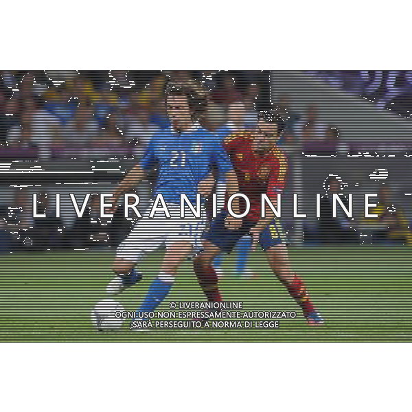 01.07.2012 KIJOW (KIEV) STADION OLYMPIJSKI (THE OLYMPIC STADIUM) PILKA NOZNA (SOCCER) MISTRZOSTWA EURO 2012 POLSKA UKRAINA (UEFA EURO 2012 POLAND UKRAINE) FINAL (FINAL) MECZ HISZPANIA - WLOCHY (SPAIN - ITALY) N/Z ANDREA PIRLO XAVI HERNANDEZ FOT RAFAL OLEKSIEWICZ / PRESSFOCUS NEWSPIXPL --- Newspix.pl SPAGNA ITALIA FINALE EUROPEI 2012 - AG ALDO LIVERANI SAS - ITALY ONLY - *** Local Caption *** .
