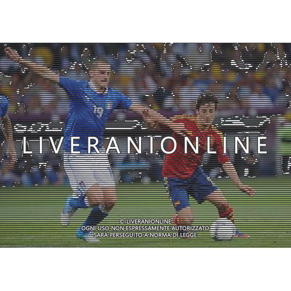 01.07.2012 KIJOW (KIEV) STADION OLYMPIJSKI (THE OLYMPIC STADIUM) PILKA NOZNA (SOCCER) MISTRZOSTWA EURO 2012 POLSKA UKRAINA (UEFA EURO 2012 POLAND UKRAINE) FINAL (FINAL) MECZ HISZPANIA - WLOCHY (SPAIN - ITALY) N/Z LEONARDO BONUCCI DAVID SILVA FOT RAFAL OLEKSIEWICZ / PRESSFOCUS SPAGNA ITALIA FINALE EUROPEI 2012 - AG ALDO LIVERANI SAS - ITALY ONLY - *** Local Caption *** .