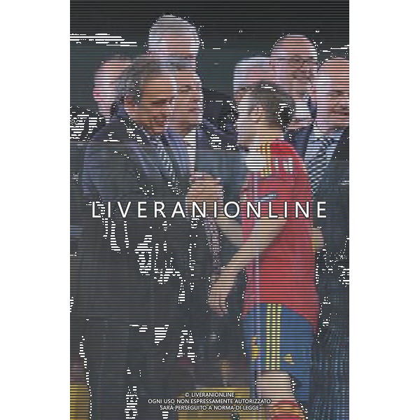 01.07.2012 KIJOW (KIEV) STADION OLYMPIJSKI (THE OLYMPIC STADIUM) PILKA NOZNA (SOCCER) MISTRZOSTWA EURO 2012 POLSKA UKRAINA (UEFA EURO 2012 POLAND UKRAINE) FINAL (FINAL) MECZ HISZPANIA - WLOCHY (SPAIN - ITALY) N/Z PUCHAR RADOSC MISTRZ ZWYCIEZCA HISZPANIA DRUZYNA MICHEL PLATINI ANDRES INIESTA FOT RAFAL OLEKSIEWICZ / PRESSFOCUS NEWSPIXPL --- Newspix.pl SPAGNA ITALIA FINALE EUROPEI 2012 - AG ALDO LIVERANI SAS - ITALY ONLY - *** Local Caption *** .