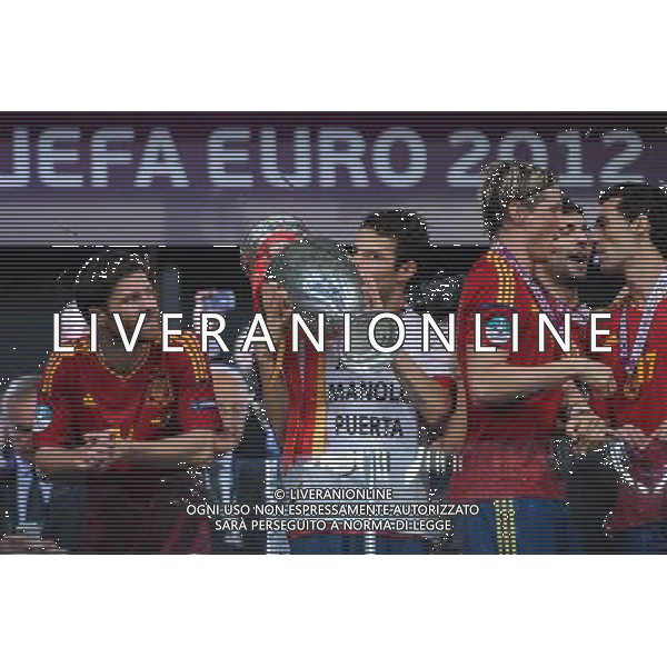 01.07.2012 KIJOW (KIEV) STADION OLYMPIJSKI (THE OLYMPIC STADIUM) PILKA NOZNA (SOCCER) MISTRZOSTWA EURO 2012 POLSKA UKRAINA (UEFA EURO 2012 POLAND UKRAINE) FINAL (FINAL) MECZ HISZPANIA - WLOCHY (SPAIN - ITALY) N/Z PUCHAR RADOSC MISTRZ ZWYCIEZCA HISZPANIA DRUZYNA CESC FABREGAS FOT RAFAL OLEKSIEWICZ / PRESSFOCUS NEWSPIXPL --- Newspix.pl SPAGNA ITALIA FINALE EUROPEI 2012 - AG ALDO LIVERANI SAS - ITALY ONLY - *** Local Caption *** .