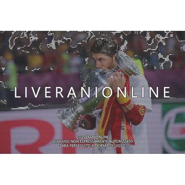 01.07.2012 KIJOW (KIEV) STADION OLYMPIJSKI (THE OLYMPIC STADIUM) PILKA NOZNA (SOCCER) MISTRZOSTWA EURO 2012 POLSKA UKRAINA (UEFA EURO 2012 POLAND UKRAINE) FINAL (FINAL) MECZ HISZPANIA - WLOCHY (SPAIN - ITALY) N/Z PUCHAR RADOSC MISTRZ ZWYCIEZCA HISZPANIA DRUZYNA FERNANDO TORRES CALUJE PUCHAR FOT RAFAL OLEKSIEWICZ / PRESSFOCUS NEWSPIXPL --- Newspix.pl SPAGNA ITALIA FINALE EUROPEI 2012 - AG ALDO LIVERANI SAS - ITALY ONLY - *** Local Caption *** .