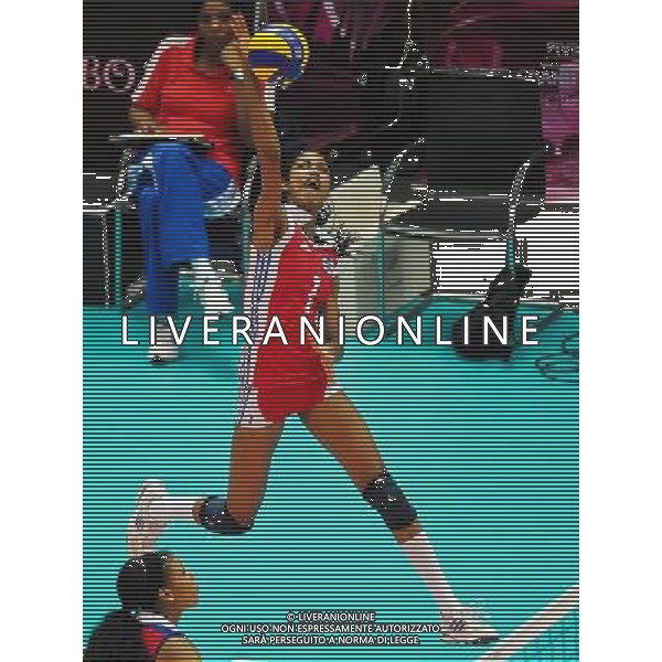 (120701) -- NINGBO, July 1, 2012 () -- Salas of Cuba spikes the ball during the 5th round match against Thailand at the FIVB Volleyball World Grand Prix in Ningbo, east China\'s Zhejiang Province, July 1, 2012. Thailand won 3-0. (/Xu Yu) ©photoshot/AGENZIA ALDO LIVERANI SAS - ITALY ONLY: Cuba - Thailandia partita Volley del 5¡ turno pallavolo FIVB World Grand Prix